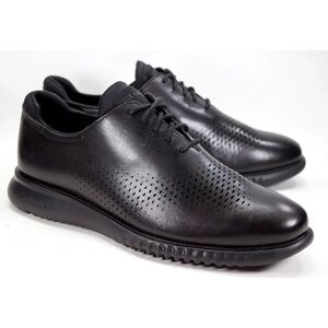 Cole Haan 2.ZeroGrand Mens 10 Wide Lined Laser Wingtip Oxford Black Shoes C23832